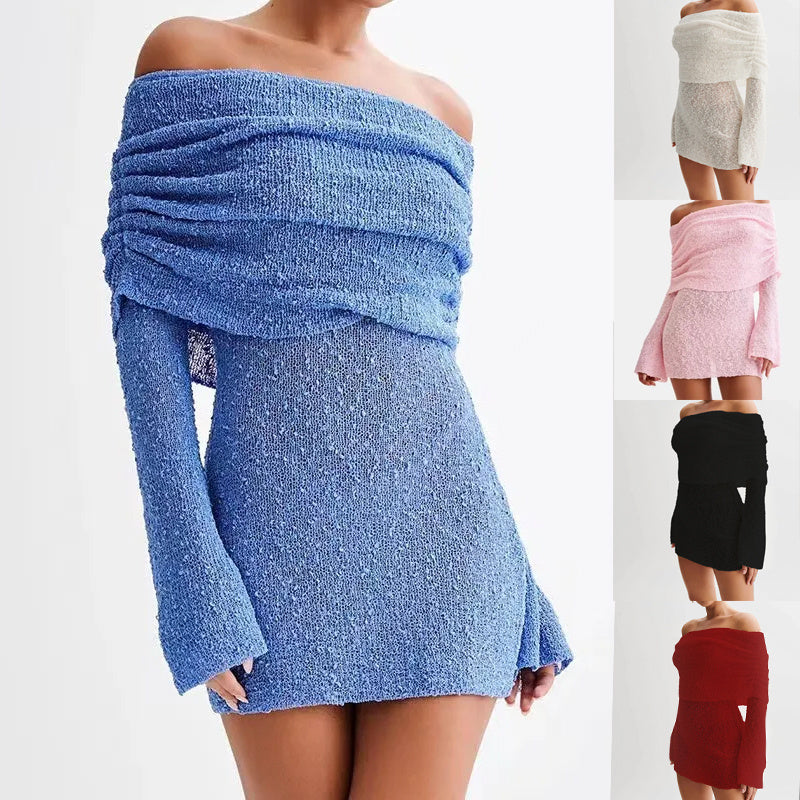 Schulterfreies Strickkleid