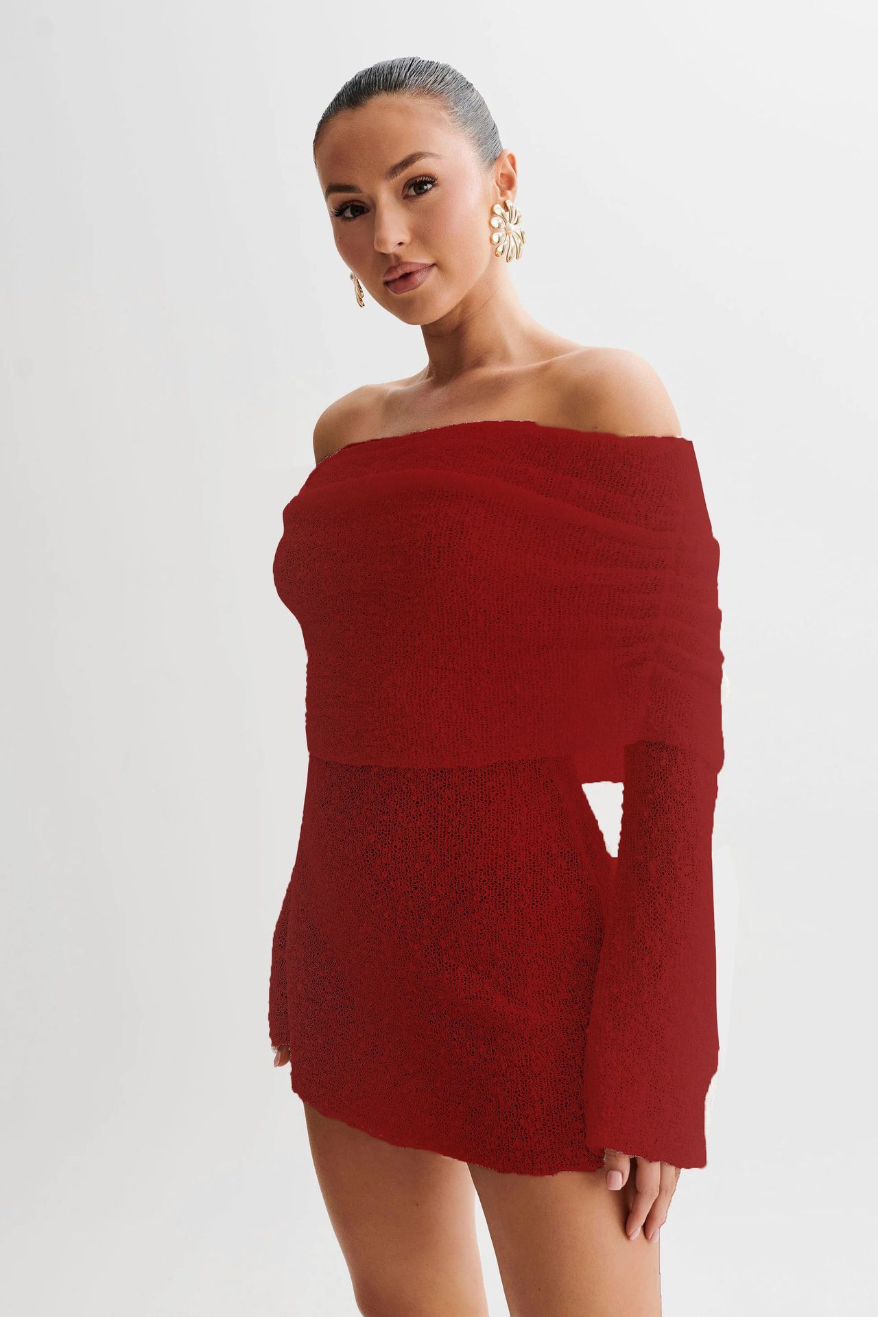 Schulterfreies Strickkleid