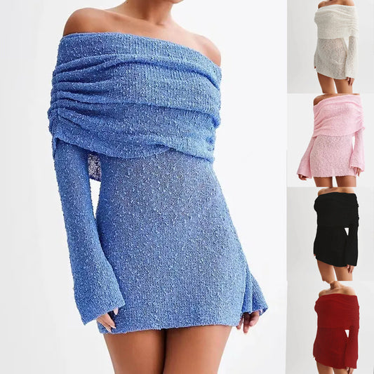 Schulterfreies Strickkleid